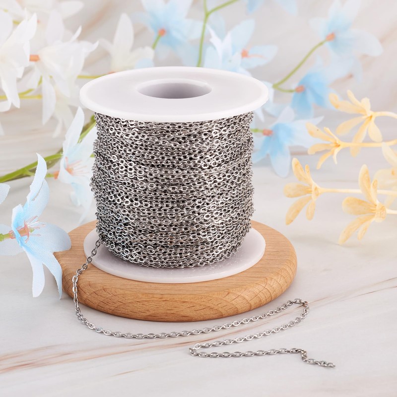 Pandahall 1 Roll 50m/164ft/54yards 304 Stainless Steel Curb Cable Chain
