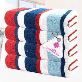 CASA COPENHAGEN Bora Bora Beach Towels Designed in Denmark Rough and Tough, Quick Dry, for Pool, Bath & Shower 30x60 inches 4 Pieces Cotton Beach Bath Towels Set - Red