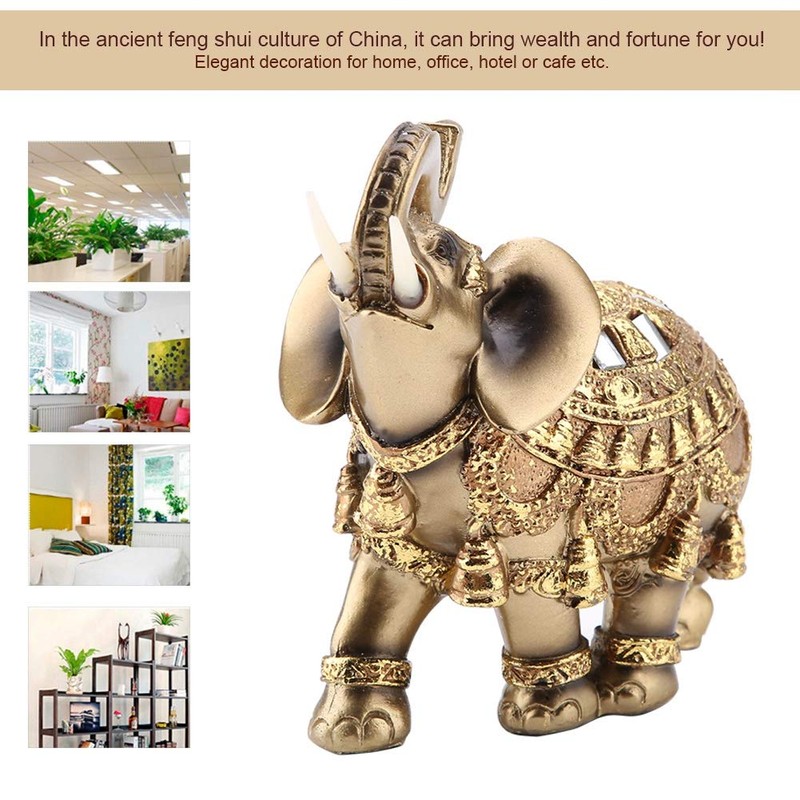 Elephant Statue, Lucky Feng Shui Golden Elephant Statue Sculpture Wealth