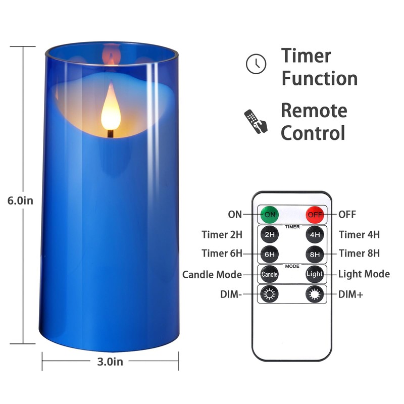 NURADA 3"x6"Flickering Flameless Candles: 3D Wick Acrylic Battery Operated LED
