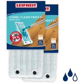 Leifheit Set of 2 Clean Twist XL micro duo mop covers for all floor types, floor mop replacement cover for ideal dirt absorption thanks to 2-fibre system, microfibre cleaning cloths, ideal for tiles
