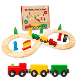 abeec Wooden Train Set - Wooden Toys - Wooden Train Track - Train Sets For Kids - Toddler Toys - Christmas Gifts For Kids - Wooden Toys For Kids - Toy Train