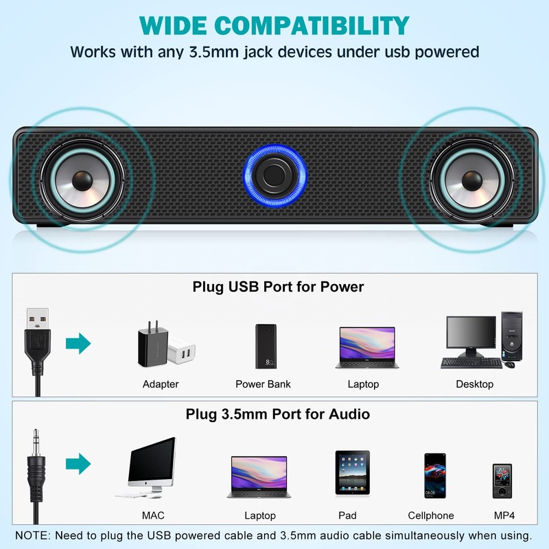Computer Speakers, USB Powered PC Speakers Wired Stereo Desktop Speakers