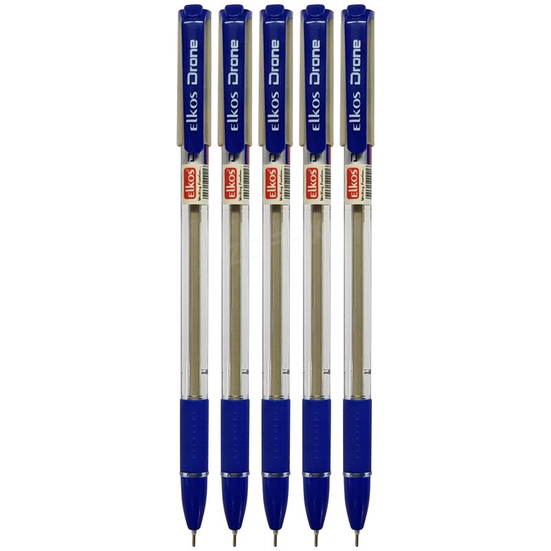 ELKOS BLUE Ballpoint Pens, 0.7mm Fine Point, Pack of 5,