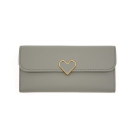 CaserBay Women's Wallet Heart-Shaped Metal Badge Clutch Synthetic Leather Bifold Card Purse Holder Organizer【Large, Sky Gray】