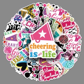 Cheerleading Stickers 50 Pcs Waterproof Funny Cheer Stickers for Laptop Cars Water Bottle Bicycle Motorcycle Computer Luggage Skateboard Helmet Phone Guitar,Vinyl Decals for Teens Adults
