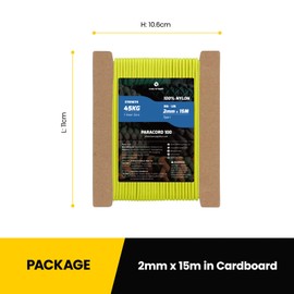 Kamu Synber 2mm Paracord 15M 100% Nylon Rope 1 Strand Type I Parachute Cord for Crafting, Outdoor, DIY, Camping | Support 45kg | Neon Yellow