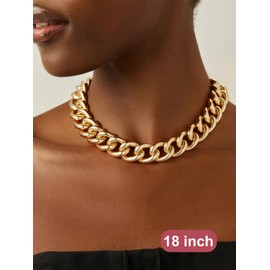 FOCALOOK Chunky Gold Choker Necklace for Women, 18 Inch 23 mm Thick Miami Cuban Link Chain Trendy Statement Necklaces Lighweight Punk Hip Hop Jewelry