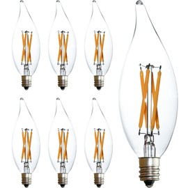 FANNIS 6 Pack C32 Flame Tip LED Bulb, 4W Equals 40W, Warm White 2700K Filament Edison Bulb, E12 Base Vintage Clear Glass Candle Light Bulb for Pendant Chandelier Ceiling Fan Candelabra Light