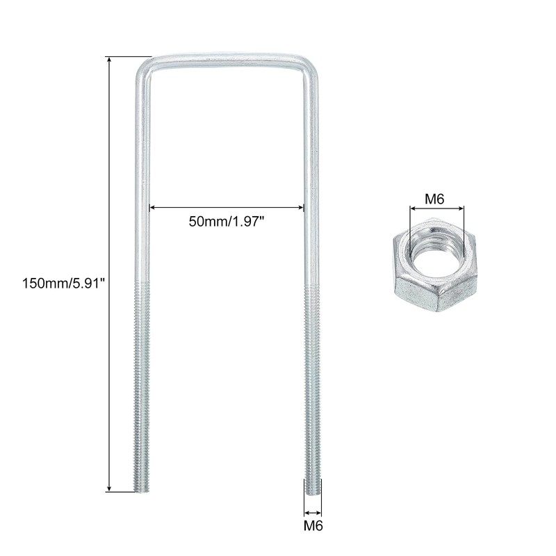 sourcing map Square U-Bolts, 6 Sets 50mm Inner Width 150mm