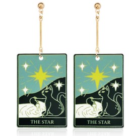 Sun Moon Star Cat Tarot Cards Dangle Earrings for Women Vintage Astrology Divination Magic Lucky Amulet Acrylic Drop Dangle Earrings Hypoallergenic French Hook Tarot Jewelry Gifts (Black Cat Star 1)