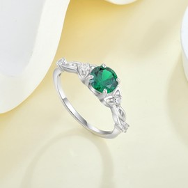 Veshon Emerald Ring 925 Sterling Silver Celtic Knot Ring for Women Birthstone Promise Rings Jewelry Gifts for Her, Size 8