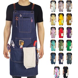 Stenffy Kitchen Apron, Work Apron, Canvas, Multiple Pockets, Gardening, Painting, BBQ, Artist, Carpenter, Sizes M to XXL, Denim