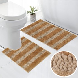 Teewas 2 Piece Bathroom Rug Set 2 Piece, Soft and Absorbent Bath Rugs with U-Shaped Toilet Mat, Non Slip Quick Dry Bath Mats for Bathroom Floor, Machine Wash Dry, Khaki