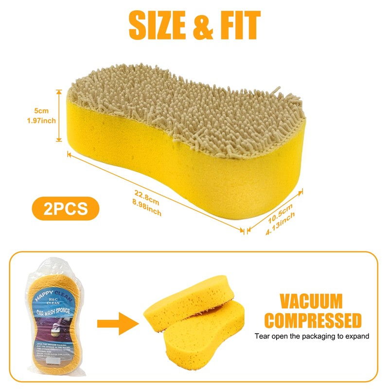 2 Pack Large Plush Car Sponge for Washing, Jumbo Sponge,