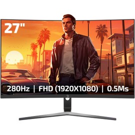 GAMEPOWER V80 27 Inch Curved Gaming Monitor, 280Hz 1080p Display, 0.5ms Response Time, VA Panel, AMD FreeSync, HDR Support, 125% sRGB, RGB Backlight, Dual Speakers, HDMI and Displayport Inputs,1500R