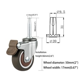 NERILEE Rubber Caster Wheel 1.5 Inch Set of 4 Stem Casters 5/16" x 1-1/2" (8 x 38mm) Stem and 20mm Dia Sockets, Industrial Castors Locking for Furniture Crib Trolley Dining Car Casters