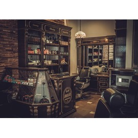 Loccor Fabric 5x3ft Vintage Barber Shop Backdrop Classical Hair Salon Shaving Chair Hairstyle Photography Background Barber Theme Birthday Party Decorations Banner Photo Shoot Props