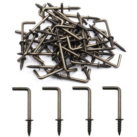 IDEALSV Antique Brass 1-1/4 Inch L Shape Screw Hooks - Vintage Bronze Right Angle Medal Hooks (50 Pack)