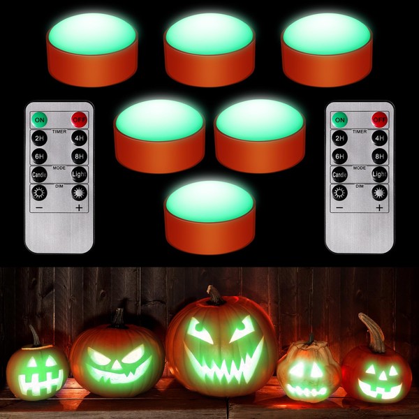 Riakrum 6 Pieces Halloween Pumpkin Lights with Remote and Timer