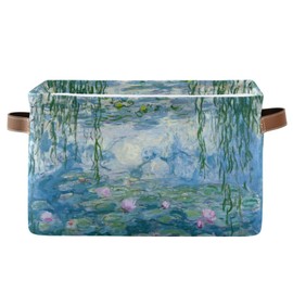Storage Bins Monet Water Lilies Willow Floral Fabric Storage Basket for Organizing Closet Shelf Organizer Basket with Handles