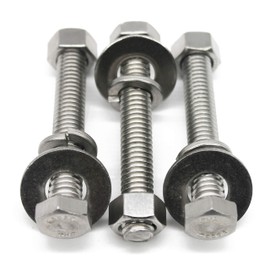 (5 Sets) 3/8-16x3 Stainless Steel Hex Head Screws Bolts, Nuts, Flat & Lock Washers, 18-8 (304) S/S, Fully Threaded by Bolt Fullerkreg
