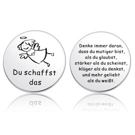 Photect Motivational Bag Hug Lucky Charm with Bag Du Schaffst Das Glücksbringer Stainless Steel Double-Sided Token Inspirational Gift Round Lucky Coin