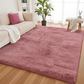 YOBATH Fluffy 5x8 Shag Area Rugs for Bedroom Living Room, Soft Fuzzy Shaggy Carpet Rugs for Girls Boys Kids Indoor Floor Nursery Home Decor, Pale Pink