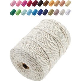 GOHOF 3mm x 200m Premium Macrame Rope, 4 Strand Twisted Soft Cotton Cord, One of The Most Perfect Materials for Macrame Art, Cotton String Without Chemicals