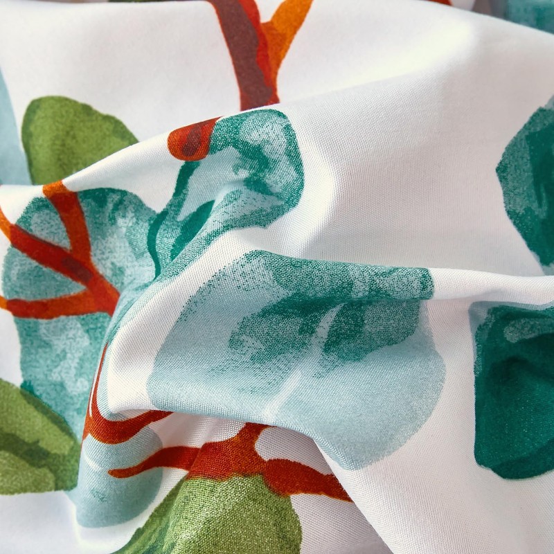 Jemiipee Double Fitted Sheet Green Tropical Leaves Pattern, 30 cm