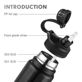 Bincoo 28oz/820ml Leakproof Free Drinking Thermal Water Bottle with Spout Lid and Straw, Stainless Steel Sports Water Bottle for Fitness, Gym and Outdoor Sports