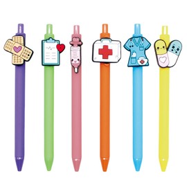 MOZXIRZ 6Pcs Cute Nurse Pens Funny Nurse Retractable Pens Black Ink Gel Pens for Nurse Medical Assistant Nursing Student Nurse Gifts (6Pcs Nursing)