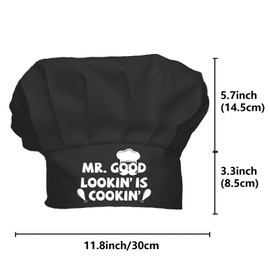 CREATCABIN Black Chef Hat Adults Adjustable Baker Hat Kitchen Catering Wear Cooking Custom Cotton Cap for Women Men Grilling Baking BBQ Chef Gift Father's Day 11.8x9 Inch-MR.GOOD LOOKIN IS COOKIN