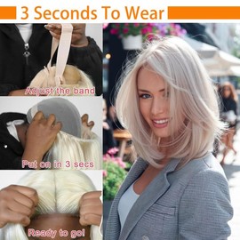 Glueless Full Frontal Platinum Blonde Bob Wig Human Hair Pre Plucked Pre Cut White Blonde Wig Ash Silver Short 13x4 UHD 613 Lace Front Wigs Human Hair for Women Real Hair Daily Party 12Inch 180%