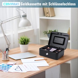 Cash Box with Key, Lockable Box with Coin Counting Board, Small Portable Cash Box for Home, Office and Events, 25 x 18 x 9 cm (20 x 16 x 9 cm)
