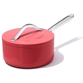 CookinCraze Nonstick Ceramic Saucepan with Lid 3 qt for Induction Cooktops - Non Toxic, PTFE/PFOA/PFAS Free, Oven & Dishwasher Safe up to 500°F – Cooking Pot with Stay-Cool Handle - Fusion Red