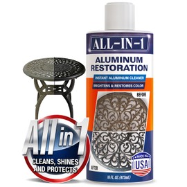All-In-1 Aluminum Cleaner & Restoration Solution – Made in USA, Restores Faded Patio Furniture, Garage Doors, & Outdoor Fixtures, Aluminum Brightener & Restorer for All Painted Metal Surfaces, 16 OZ