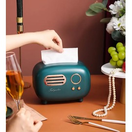 Retro Green Radio Tissue Box, Nordic Style Tissue Storage Box Holder for Home Living Room or Coffee Table Decoration Plastic Tissue Box with Wide Mouth Design