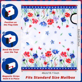 4th of July Patriotic Magnetic Mailbox Covers Standard Size 21”x18”, Independence Day Poppy Flower Magnetic Post Covers, Memorial Day Red and Blue Floral Mailbox Warp for Garden Yard Décor