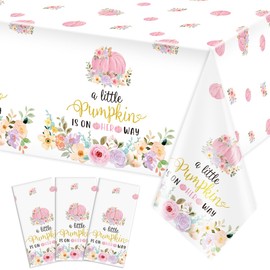 A Little Pumpkin is On Her Way Tablecloths, Girl Little Pumpkin Baby Shower Decorations, A Little Pumpkin is On Her Way Baby Shower, Girl Pumpkin Gender Reveal Party Decorations 52"x108"(3 Packs)
