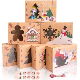 MAMUNU 12PCS Christmas Cookie Boxes for Gift Giving, 8.6x6x2.8, Christmas Cookie Tins Bulk with Lids, Holiday Bakery Treat Boxes with Window, Goodies Candy and Cookie Boxes for Xmas Party Supplies