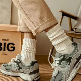 Women Crew Socks Retro Slouch Socks For Women Soild Casual Ribbed Crew Socks Pack of 5, Beige/White, One size