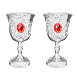 Ruby Goblet Embossed Design Silver Metal Wine Glass Vintage Ethnic Gift Collection 1 Pair