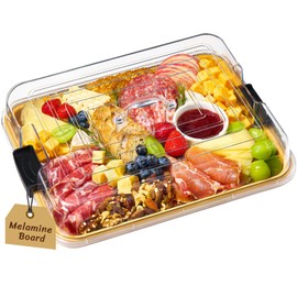Lifewit Lifewit 1 Compartment Melamine Charcuterie Board, 11 x 14 Inch Portable Cheese Board with Plastic Lockable Clear Lid, Travel Charcuterie Board Serving Platter with Cover for Snacks, Fruit, Appetizers