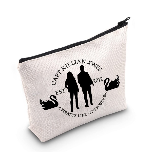 LEVLO Swan Captain TV Show Cosmetic Bag Girls Emma Swan Fans Gift Captain Killian Jones A Pirates Life It's Forever Makeup Bag with Zipper for Women and Girls, Captain Killian Jones