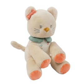 Nattou Mini Cuddly Toy Made of Cotton and Velour, Cuddly Toy Cat Lana for Newborns and Premature Babies, Integrated Rattle, Approx. 20 cm, Mila, Zoë and Lana, Beige