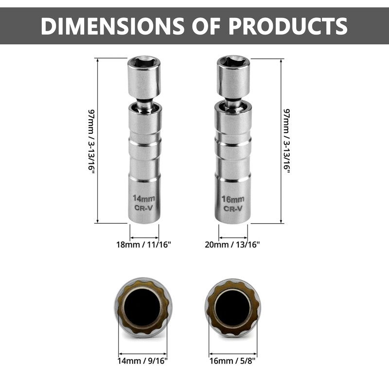 Eidoct 2Pcs Thin Wall Spark Plug Socket, 14mm&16mm Spark Plug