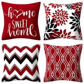 Drmstow Christmas Pillow Covers 18x18 Set of 4 with Black and Red Christmas Decorations Winter Holiday Farmhouse Decor Throw Pillows Cushion Case for Home Couch, Great Gift for Christmas…