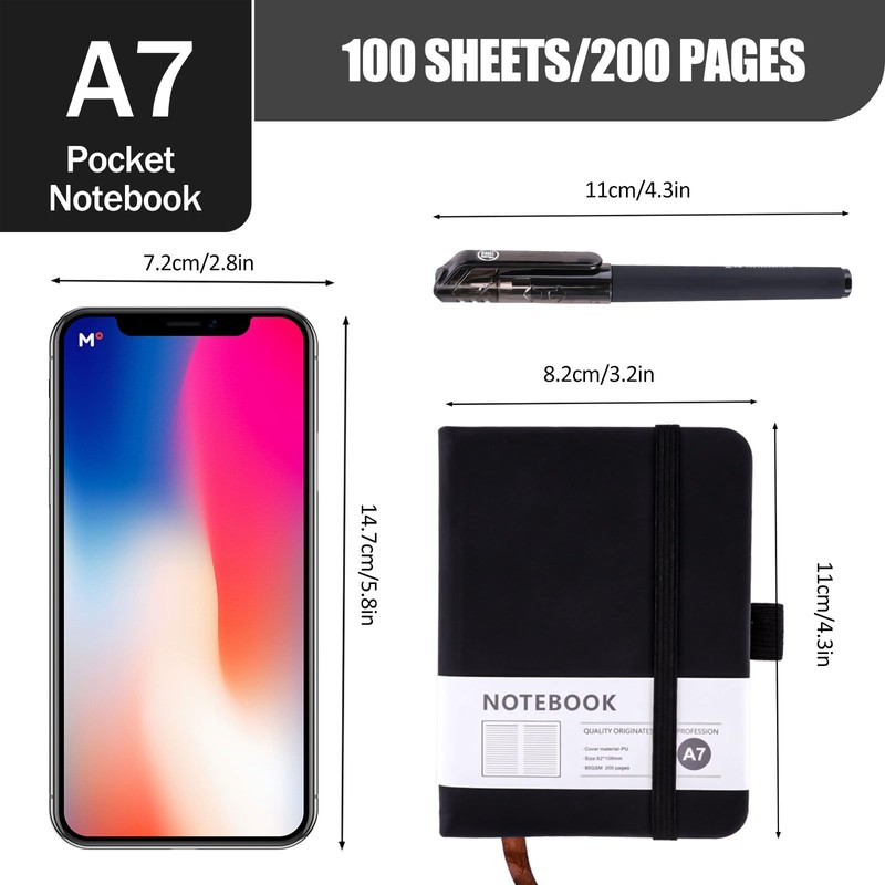 4pcs Pocket Notebook A7, Small Mini Notepad with Pens, Small