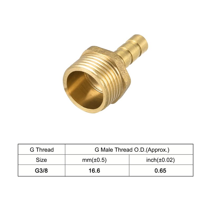 sourcing map Brass Hose Barb Fitting,Connector,6mm Barb x G3/8 Male
